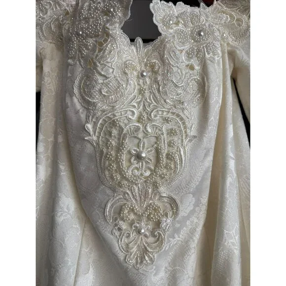Vintage Jessica McClintock Ivory Lace Dress 6 Off-Shoulder Beaded Bridal Mini - Picture 5 of 12
